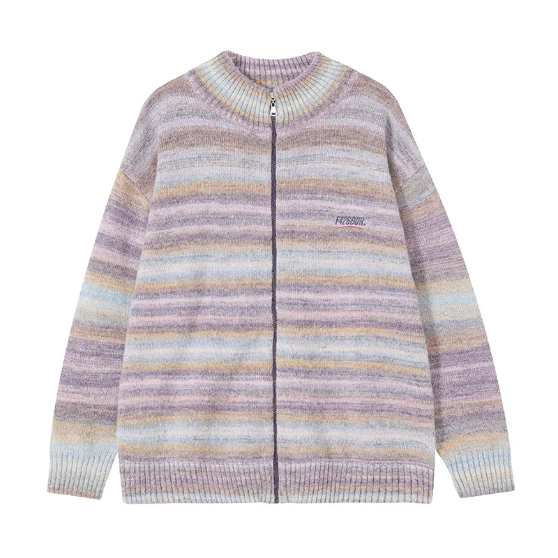 Colorful Gradient Striped Cardigan Sweater - Colorful