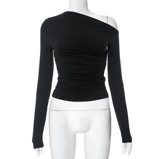 Women's Autumn And Winter New Long Sleeve One shoulder Cold shoulder Style Top Black - Shop at LoveMi