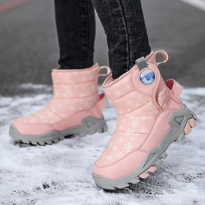 Girls' Snow Boots Fleece-lined Thick Leather Surface