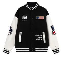 Alphabet Embroidery Men's And Women's Coats - Black, Cotton Lining - View 1