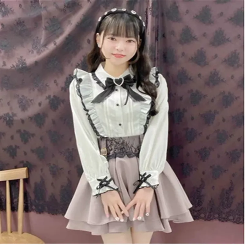 Doll Collar Bow Love Lace Lace Blouse - White