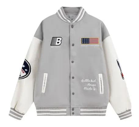 Alphabet Embroidery Men's And Women's Coats - Gray Cotton Padded