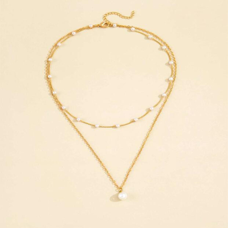 European And American Pearl Pendant Double-layer Necklace