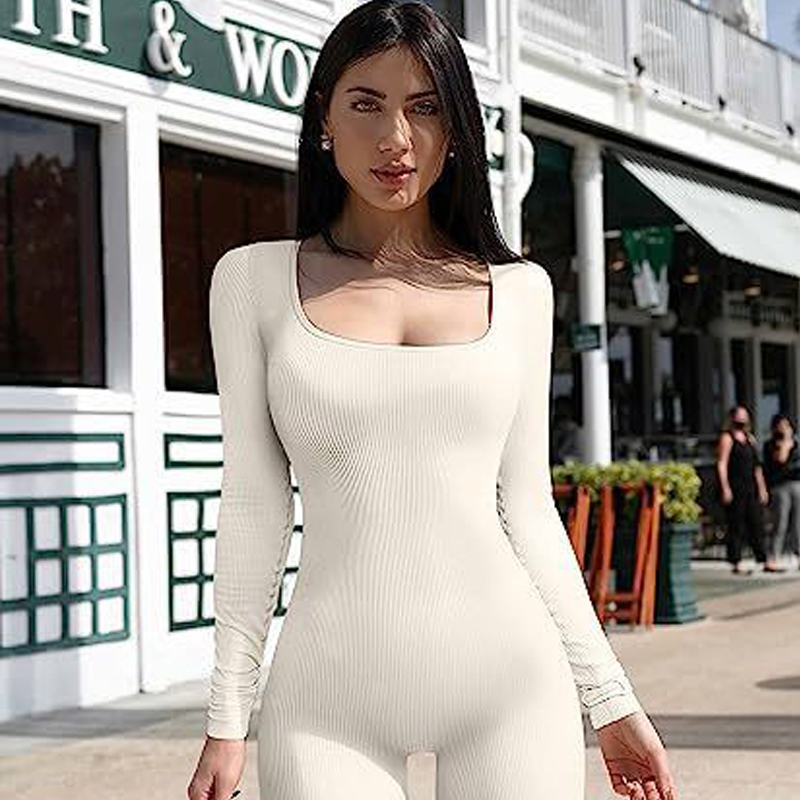 Womens-Yoga-Sports-Fitness-Jumpsuit-Workout-Long-Sleeve-Square-Collar-Clothing