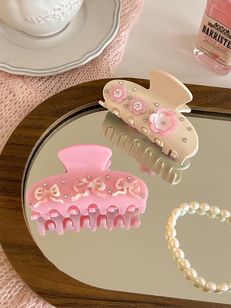 Acetic Acid Flower Rhinestone Grip For Women