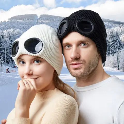 Warm Knitted Woolen Hats with Windproof Glasses Autumn