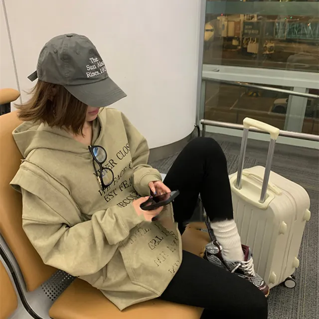 Printed Hoodie Women's Winter New American Retro Baggy Coat Design Sense Niche Top Green - Shop at LoveMi
