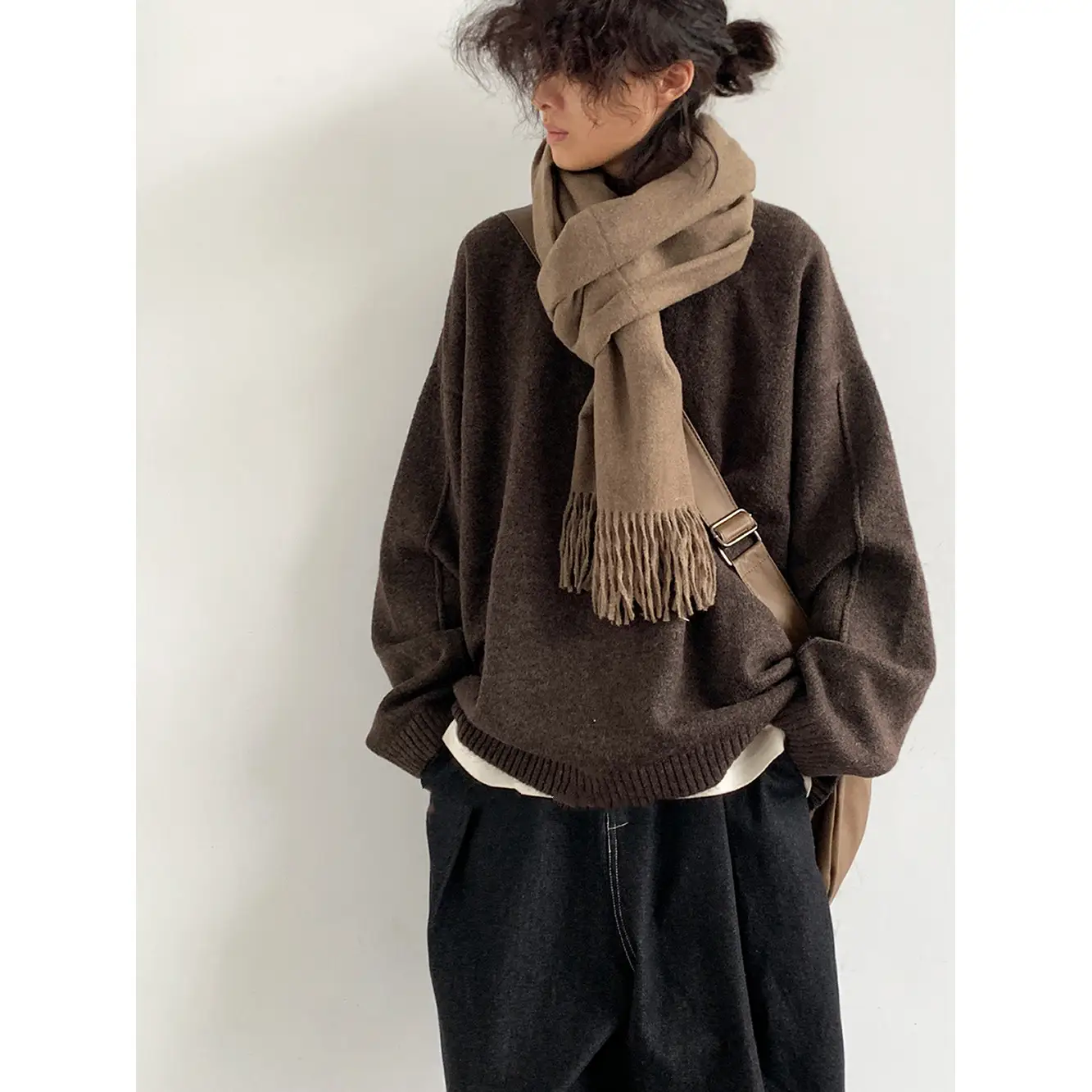 Japanese Vintage Solid Knit Academy Style Loose Unisex Maillard Sweater