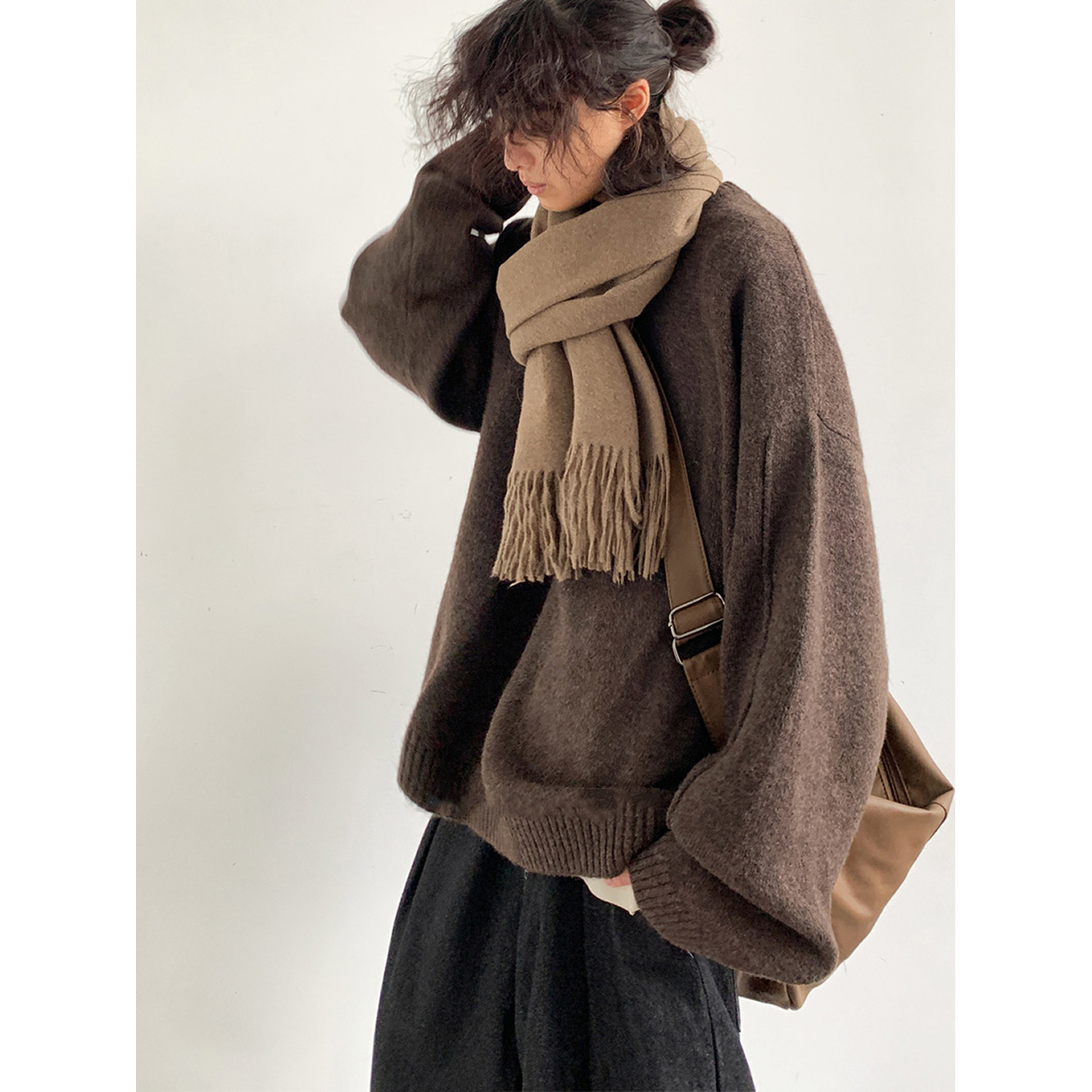 Japanese Vintage Solid Knit Academy Style Loose Unisex Maillard Sweater