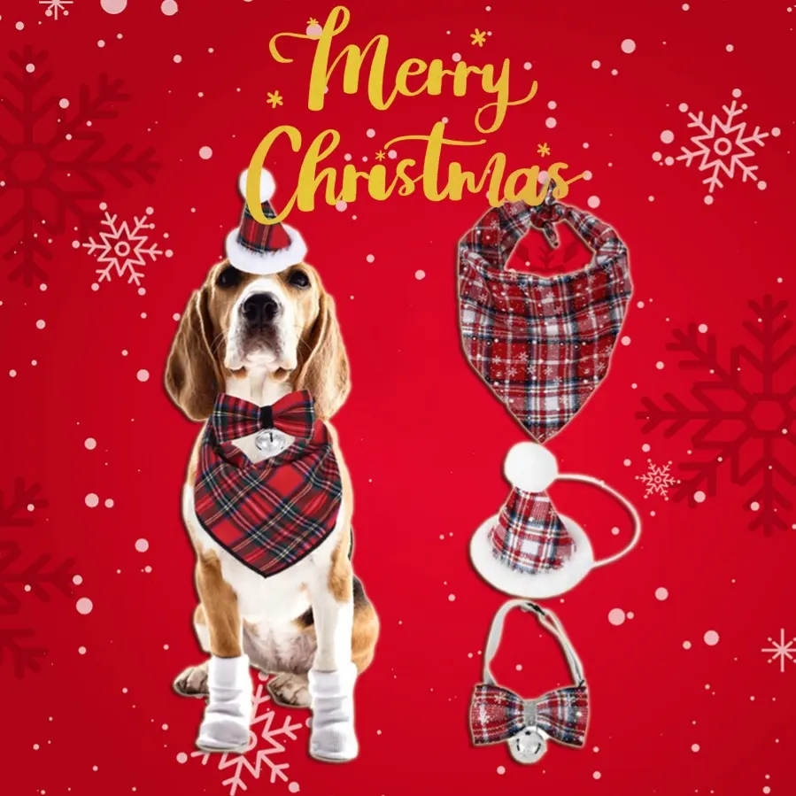 Christmas Triangle Pet Towel Santa Deer Print Dog Scarf