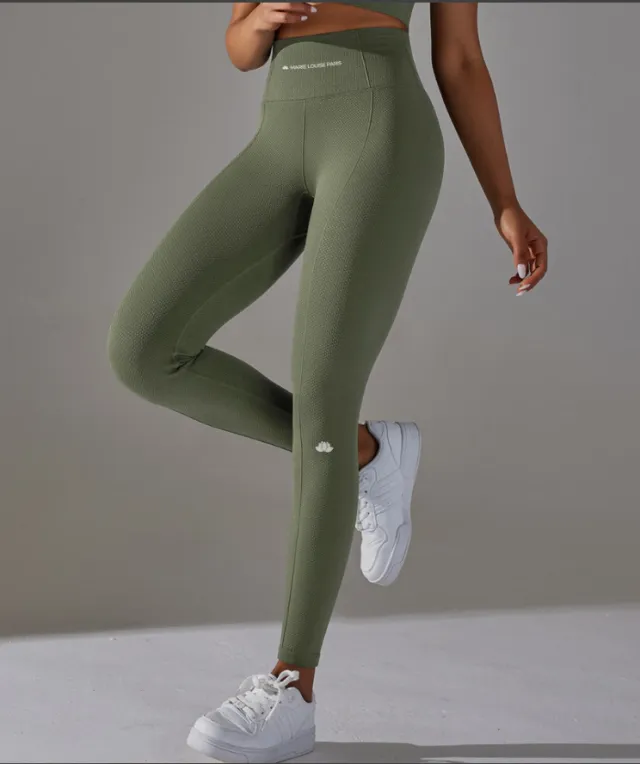 Women's Fashion Seamless Knitted Hip High Waist Belly Contracting Yoga Pants Trousers Army Green - Shop at LoveMi