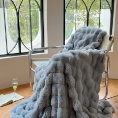 Rabbit Velvet Blanket Thickened Double-sided Fleece Bedroom Cover Blanket - Grey Blue - View 1