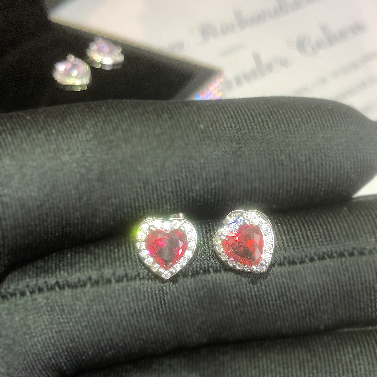 Court Retro Temperament Rose Heart Tourmaline Stud Earrings