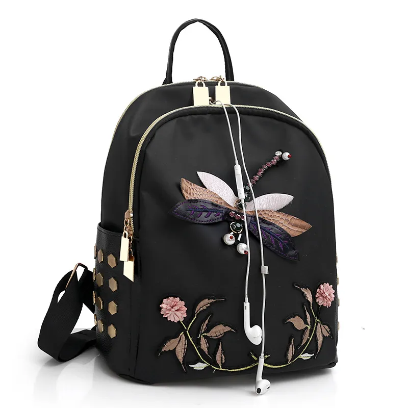 Embroidery Waterproof Large Capacity Ultra-light Japanese And Korean Leisure Travel Backpack - Large Dragonfly Double Back