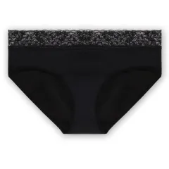 Mid-rise Waist Hollow Lace Four-layer Sanitary Panty - Black - View 1