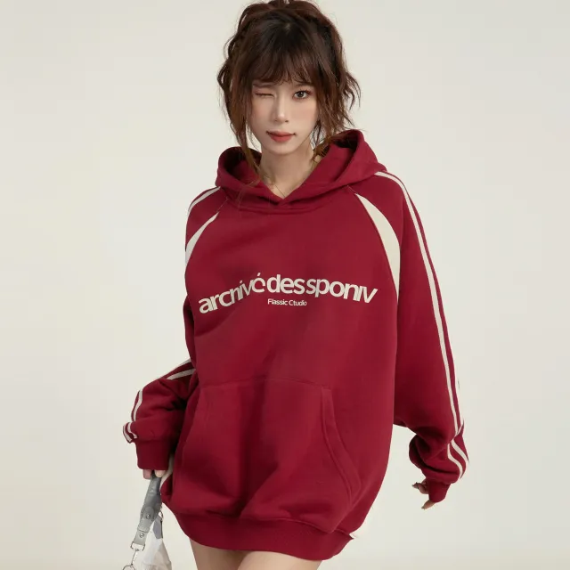 Female Autumn Oversize Hooded Pullover Sweater Crowd Red - Shop at LoveMi