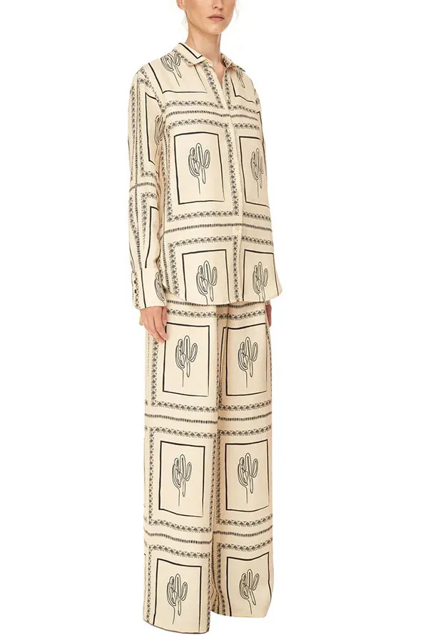 Printed Long Sleeved Shirt Pants Two piece Set For Home Wear Suit - Shop at LoveMi