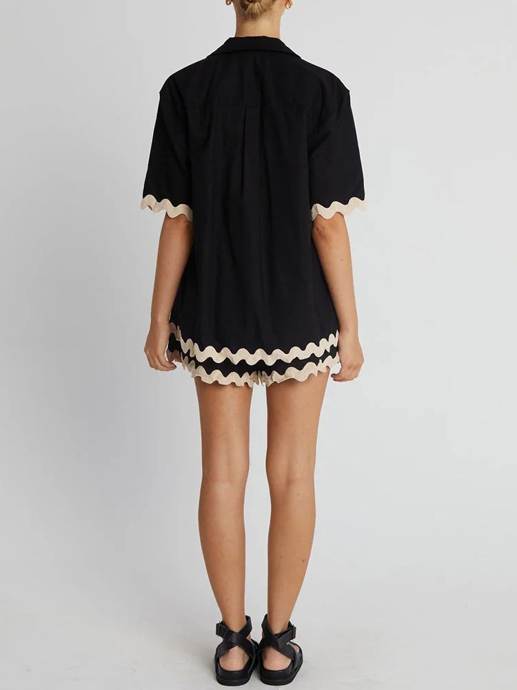 Summer Female Cardigan Short Sleeve Suit