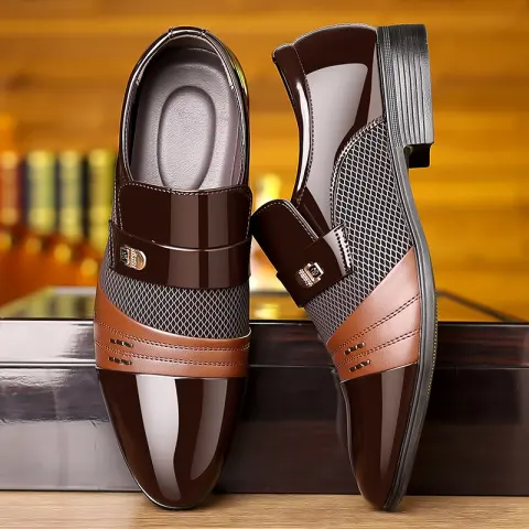 Wine Red Fashion Patchwork Leather Shoes for Men