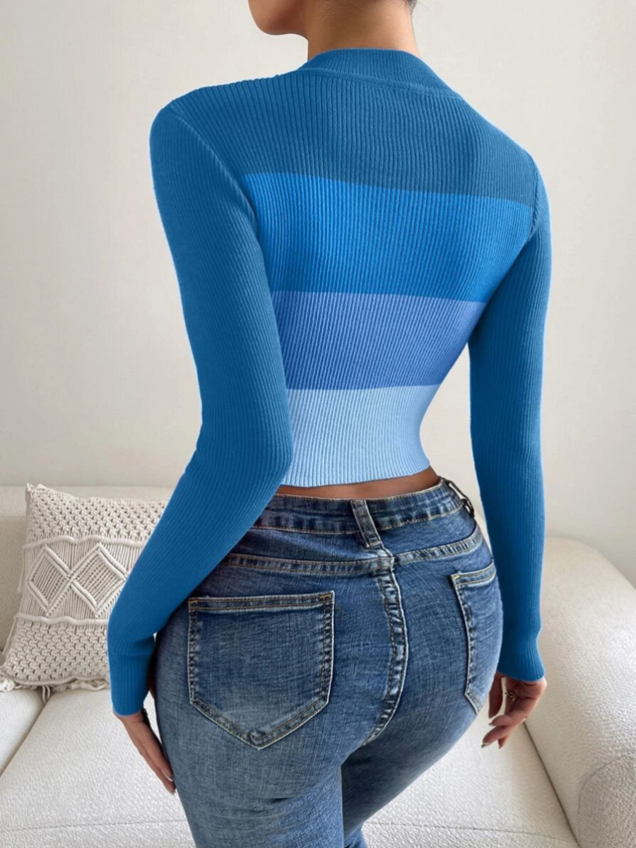 Women's Midriff-baring Sweater Striped Slim-fit Pullover Sweater