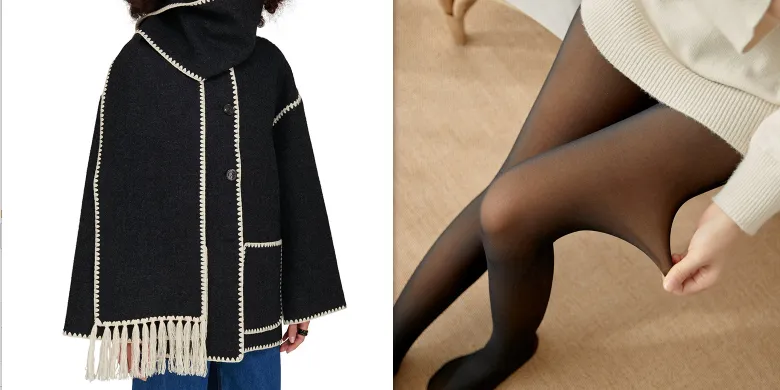Women's Fashion Woolen Coat Thick Loose Women With Scarf Tassel - Black And Whiteset