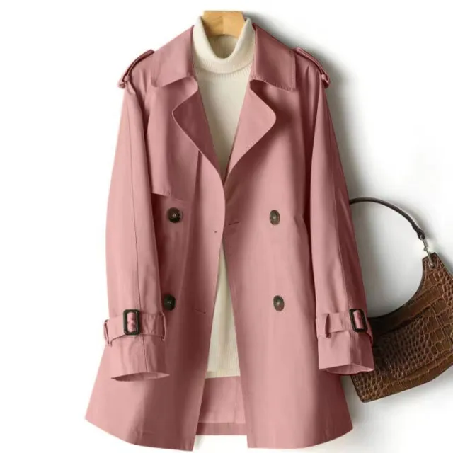 Women's Mid Length Waist Wrap Coat Versatile Windbreaker Pink - Shop at LoveMi