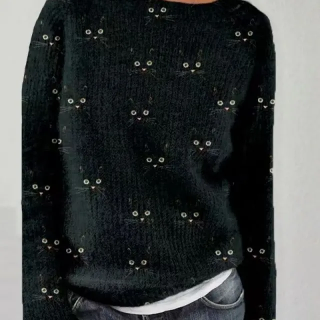Women's Loose Printed Fleece Pullover Autumn And Winter Outer Wear Black - Shop at LoveMi