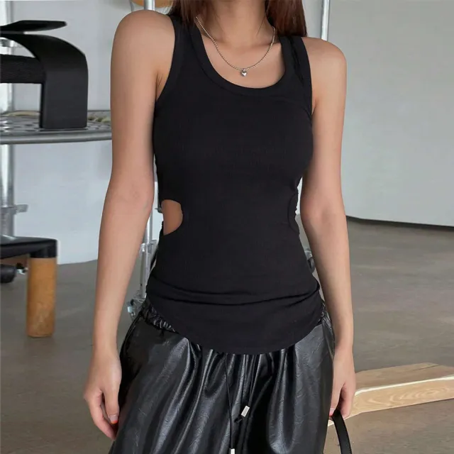 Women's Summer Black Sports Sleeveless Hollow Top Black - Shop at LoveMi