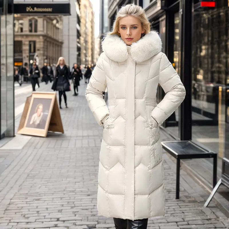 Winter Long Coat with Thickened Fur Collar Straight Slim