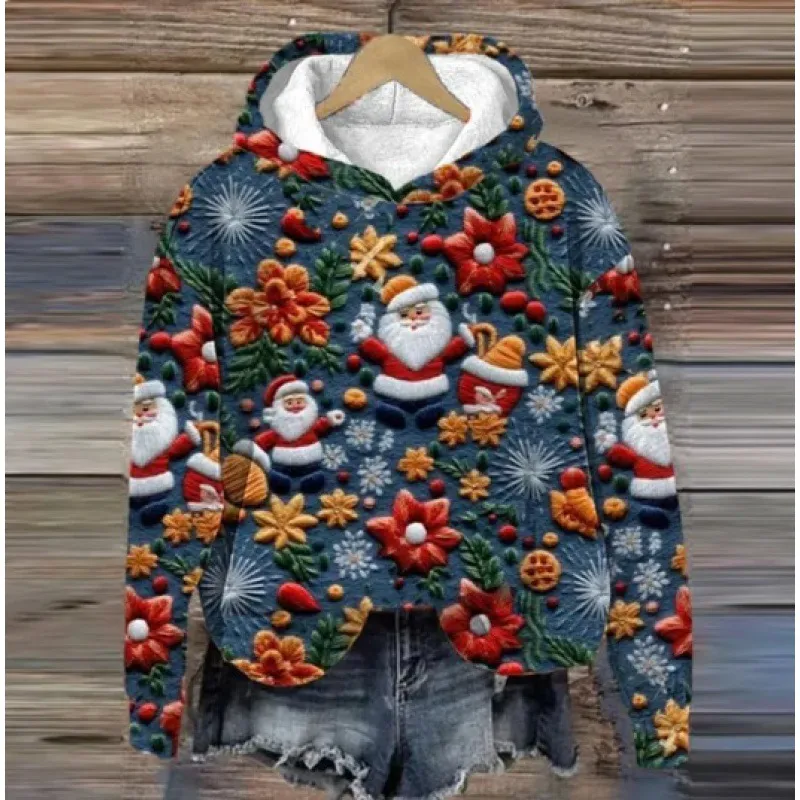 Print Christmas Holiday Casual Hooded Sweater - Wl206-S