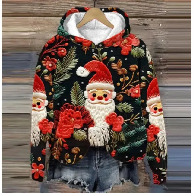 Print Christmas Holiday Casual Hooded Sweater Wl202 2Xl - Shop at LoveMi