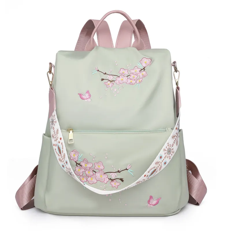 Women's Fashion Simple Ethnic Style Embroidery Casual Backpacks - Green