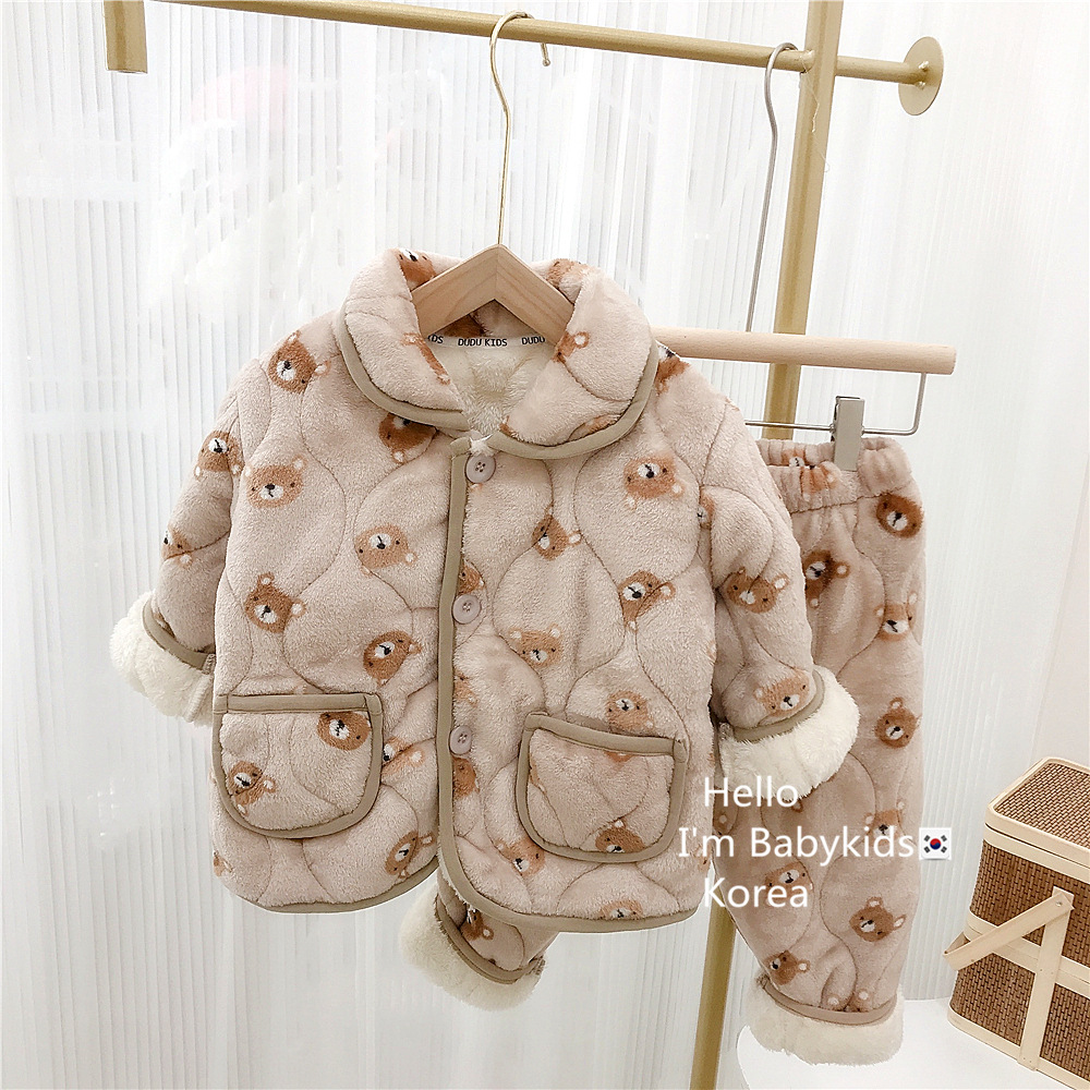 Children's Pajamas Three-layer Thickened Coral Fleece Suit