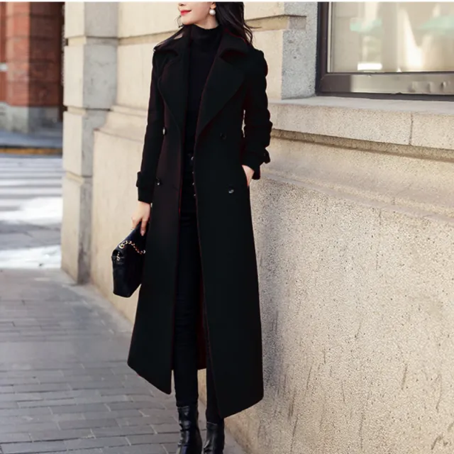 Women's Coat Woolen Extended Suit Collar Trench Coat Black - Shop at LoveMi