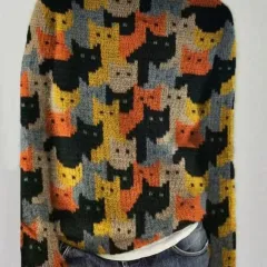 Women's Loose Printed Fleece Pullover Autumn And Winter Outer Wear - Coffee - View 1