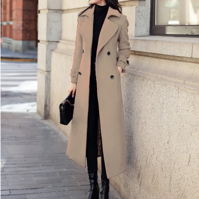 Women's Coat Woolen Extended Suit Collar Trench Coat Khaki - Shop at LoveMi