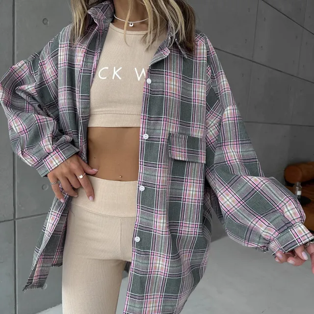 Pure Cotton Colored Plaid Shirt For Women Checkered Pattern - Shop at LoveMi