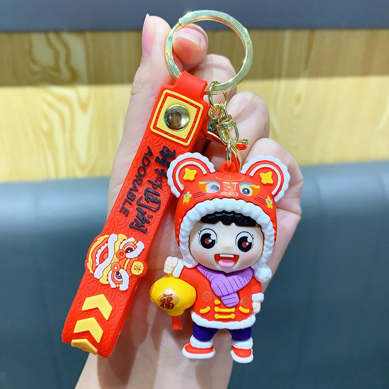 Creative Cute Tiger Head Doll Keychain - Red