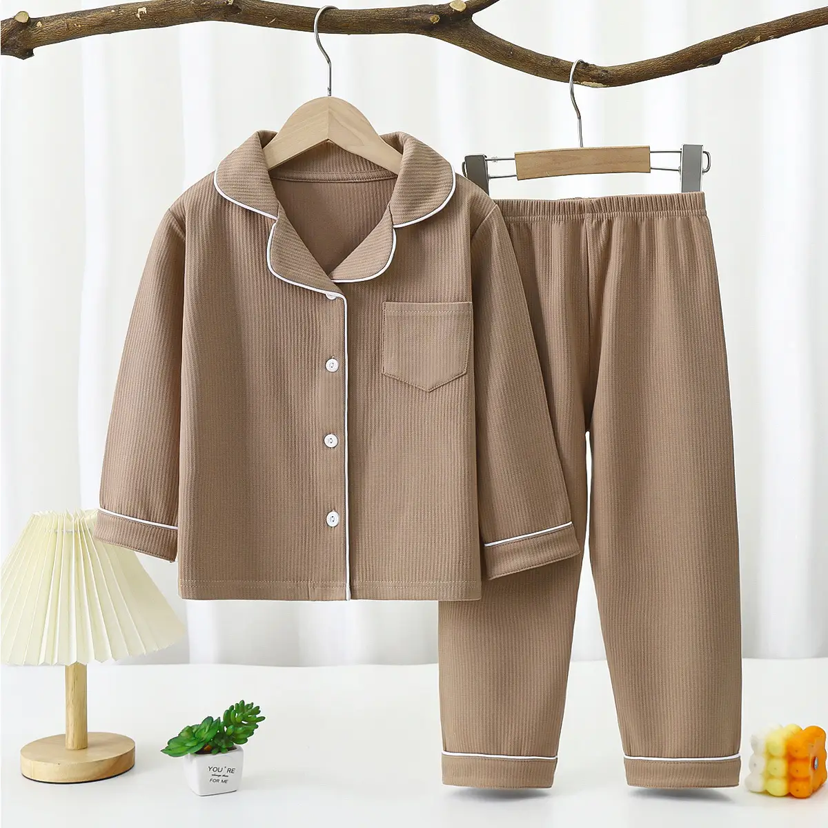 Men's And Women's Long-sleeved Lapel Loungewear Two-piece Set