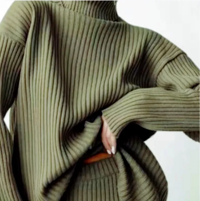 Fashionable Turtleneck Warm Pullover Two piece Set For Women Green - Shop at LoveMi