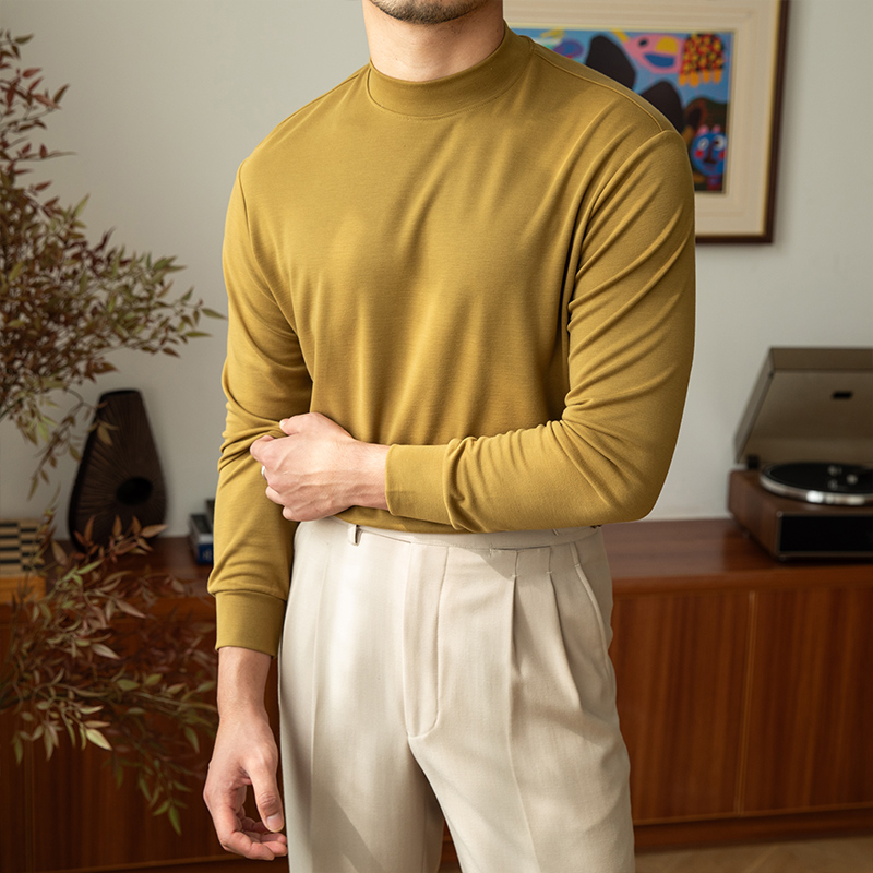 Semi-turtleneck Solid Color Base Shirt With Lyocell Autumn Long Sleeves