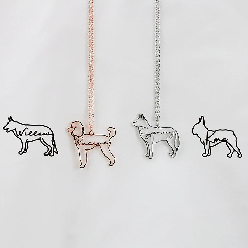 Customized Pet Shape Name Pendant Stainless Steel Necklaces For Women Personalized Cat Necklace Animal Memorial For Pet Lover