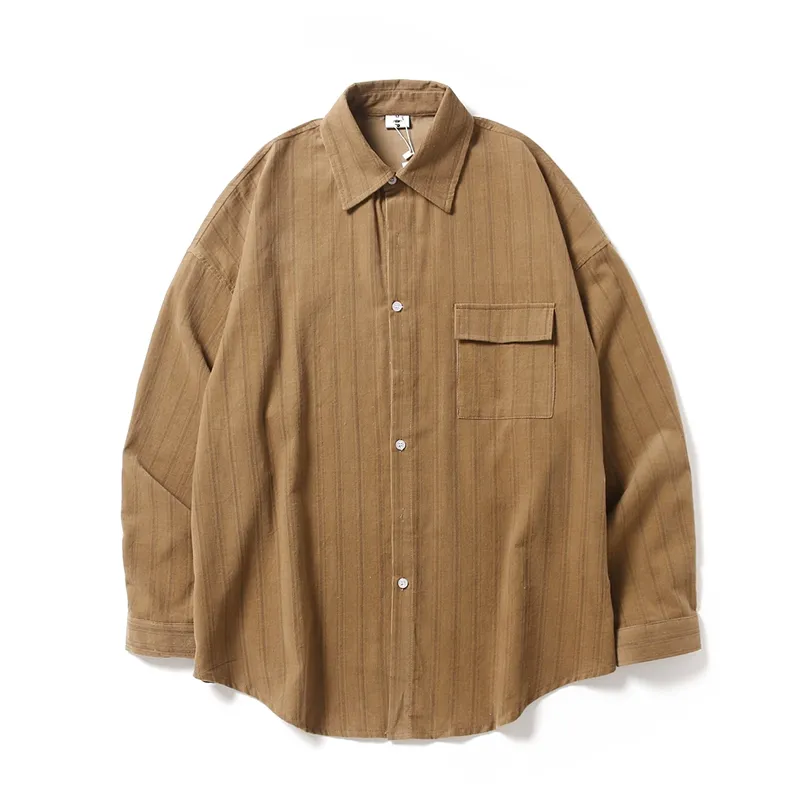Japanese Retro Pinstripe Shirt College Style - Brown
