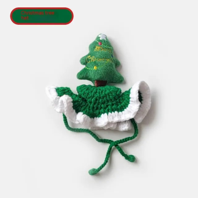 Christmas Tree Pet Head Cover Crocheted Hand woven Cat Dog Hats Pets Products Christmas Tree Hat - Shop at LoveMi