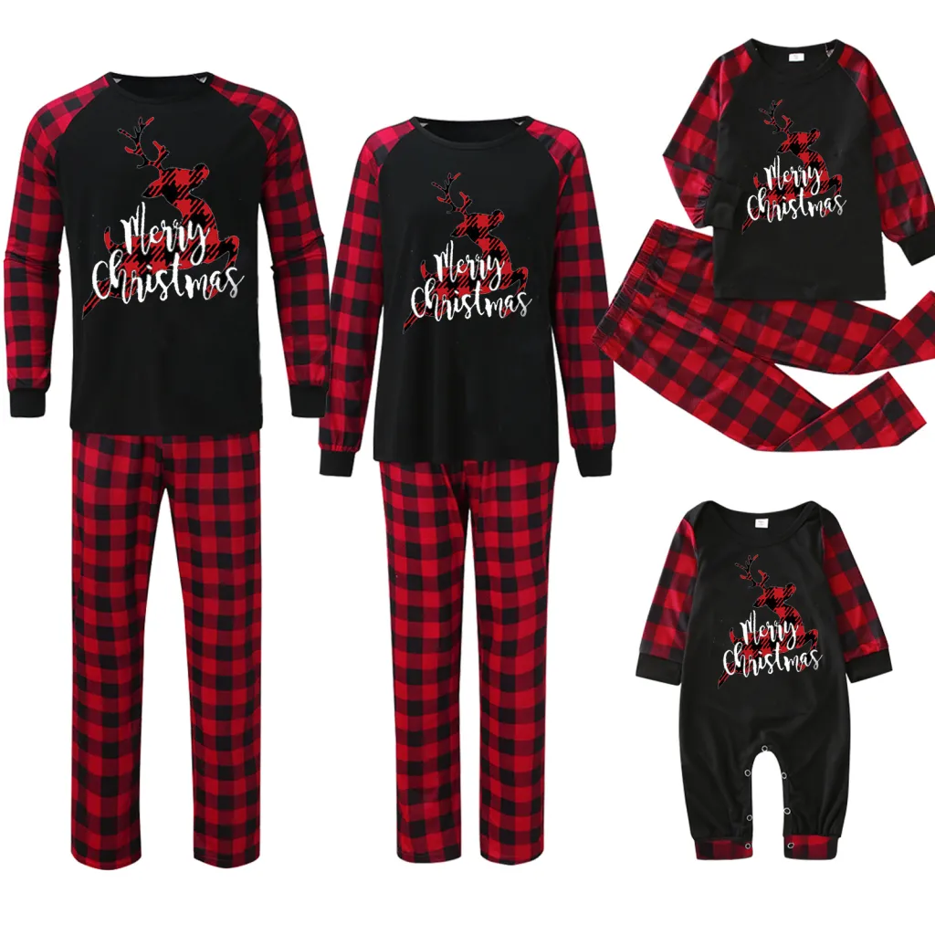 Plaid Stitching Printing Christmas Homewear Parent-child Suit - Jjfa01 119-Mom M