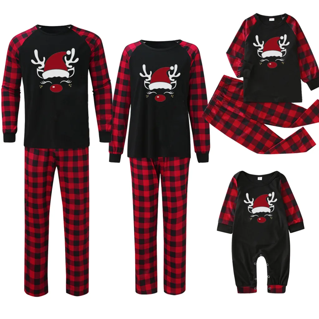 Plaid Stitching Printing Christmas Homewear Parent-child Suit - Jjfa01 513-Mom M