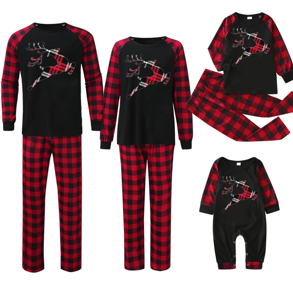 Plaid Stitching Printing Christmas Homewear Parent-child Suit - Jjfa01 515-Mom M