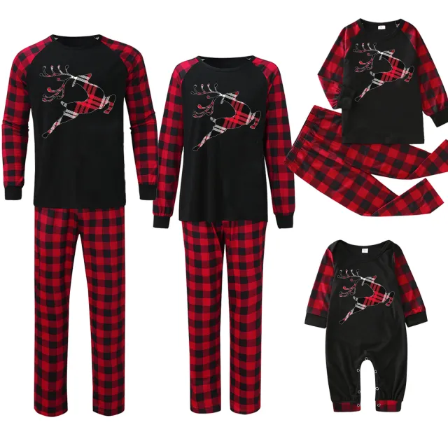 Plaid Stitching Printing Christmas Homewear Parent child Suit Jjfa01 515 Mom M - Shop at LoveMi