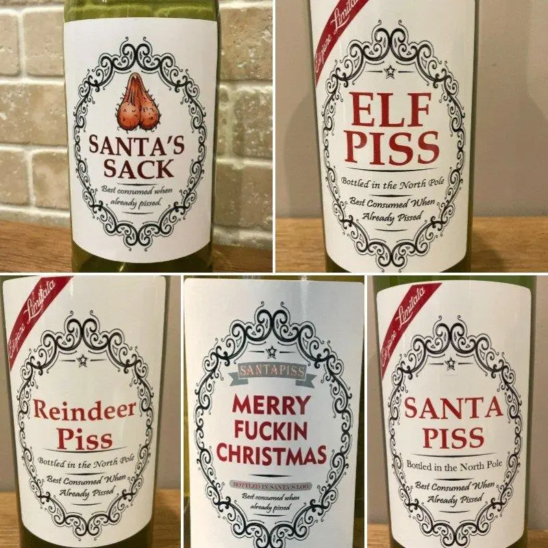 Christmas Bottle Label Sticker Set - 5Pcs Set