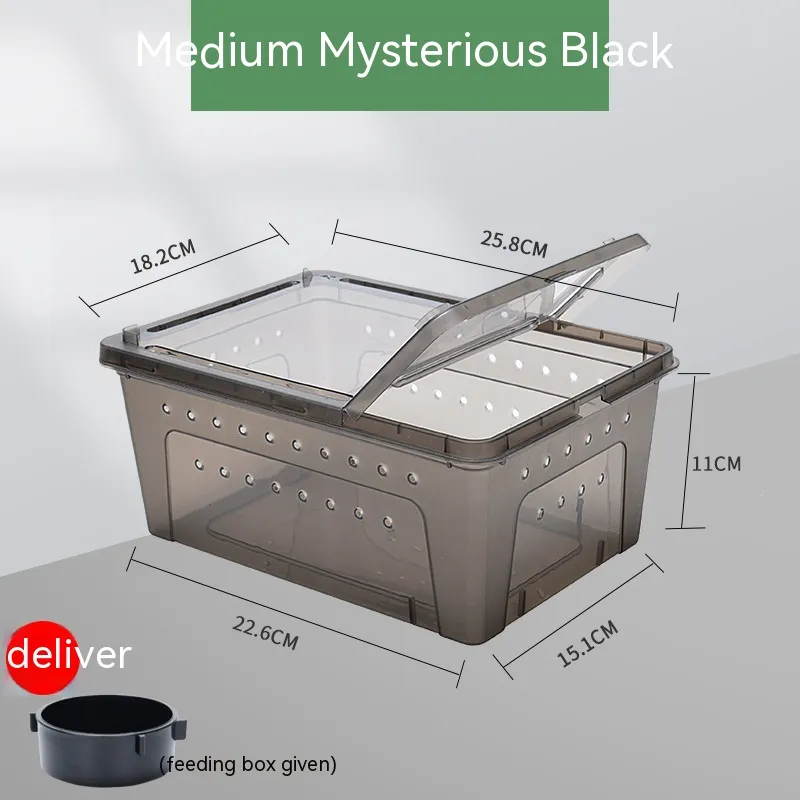 Silkworm Feeding Pet Box Turtle Jar - Black Medium